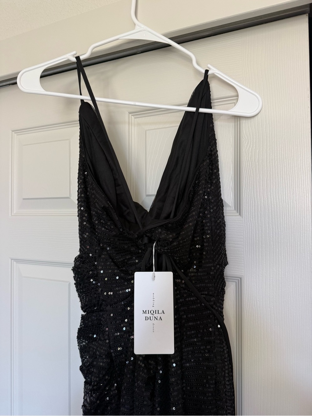 Miqila Duna Black Strappy Sequin Evening Dress